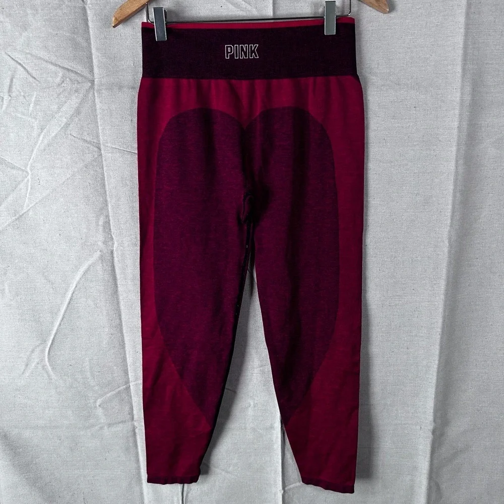PINK Victoria's‎ Secret Seamless Leggings Maroon Red Heart Detail Womens Large